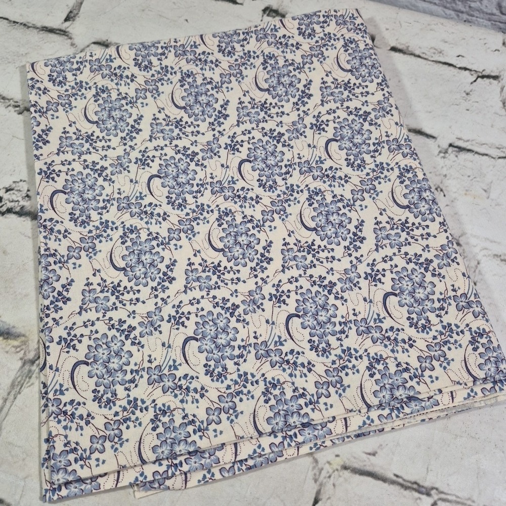 Vintage Stitches In Bloom Floral Fabric 44" Wide By 1yrd Blue On Cream